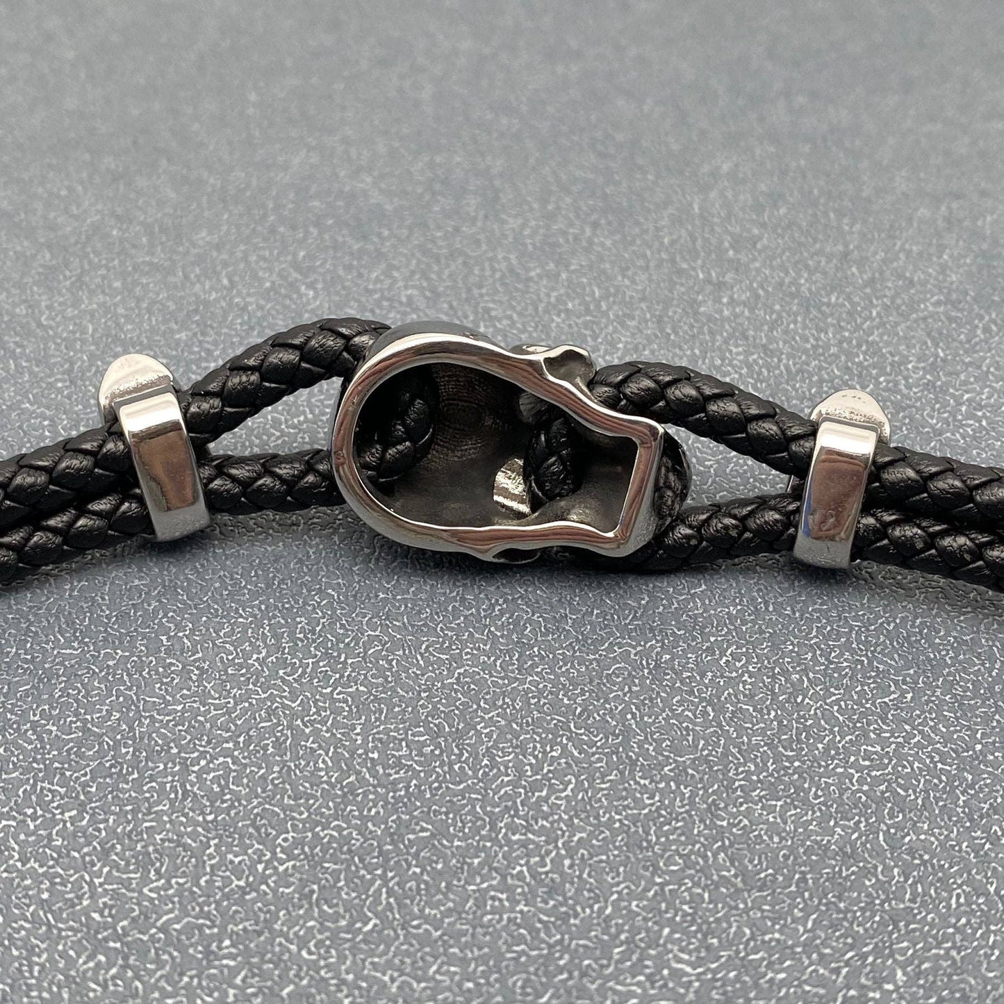 Triple Stainless Steel Skull Men's Leather Bracelet