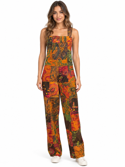 Cotton Multi Print Bohemian Himalayan Overall Jumpsuit