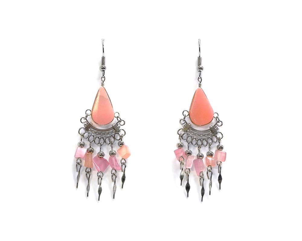 Assorted Stone Chip Stone Metal Dangle Earrings