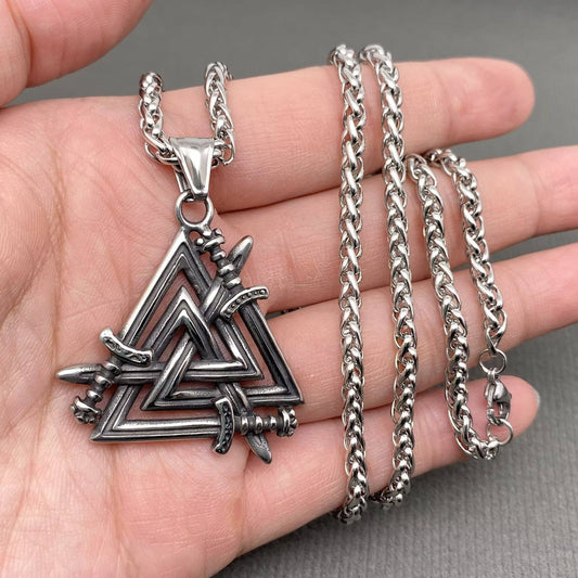 Viking Sword Valknut Pendant Men's S.Steel Necklace