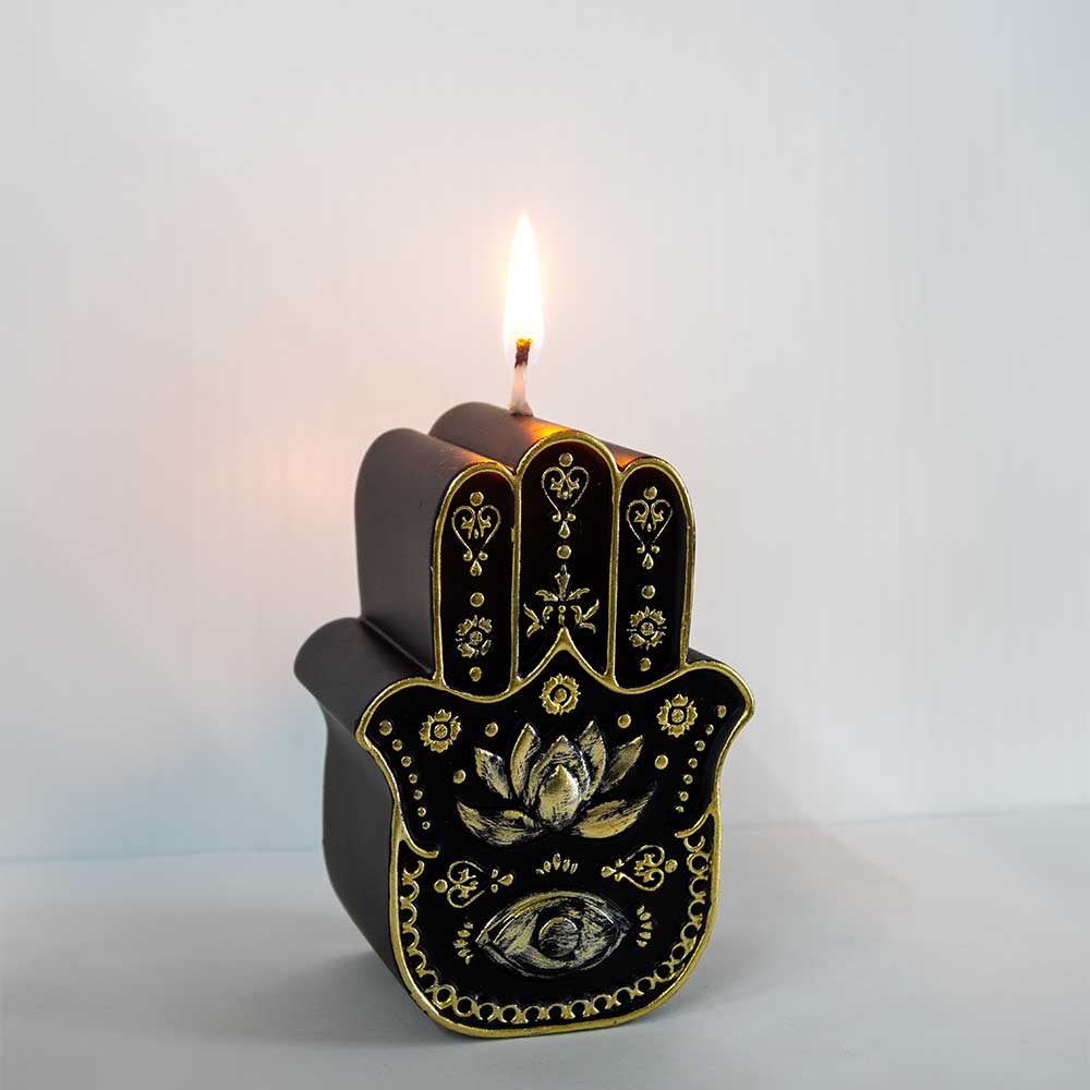 Intention Candle - Fatima Hand Black & Gold