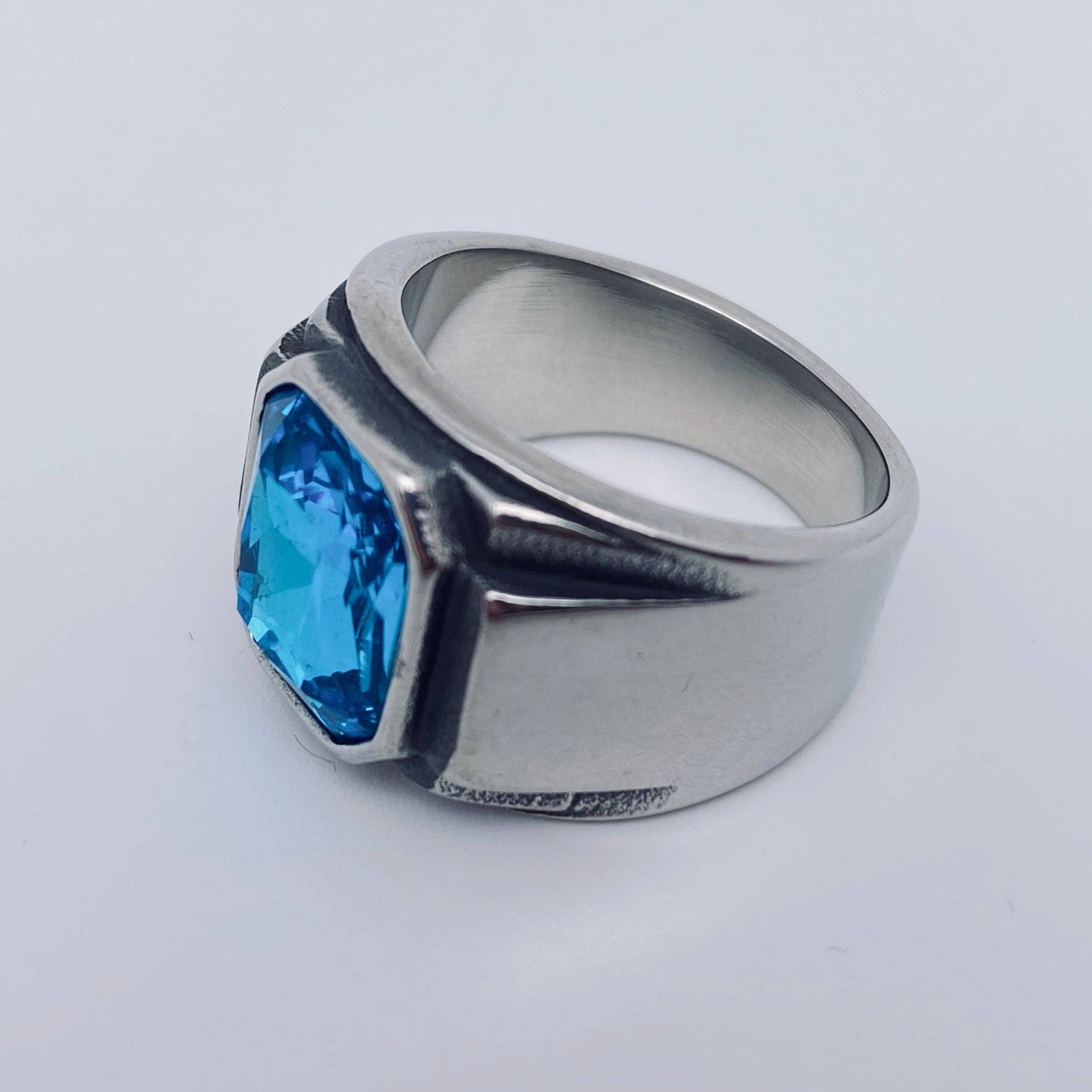 Blue Gemstone Stainless Steel Fashion Ring