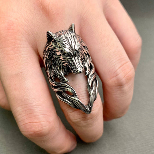 Men's Stainless Steel Hollow Wolf Head Ring