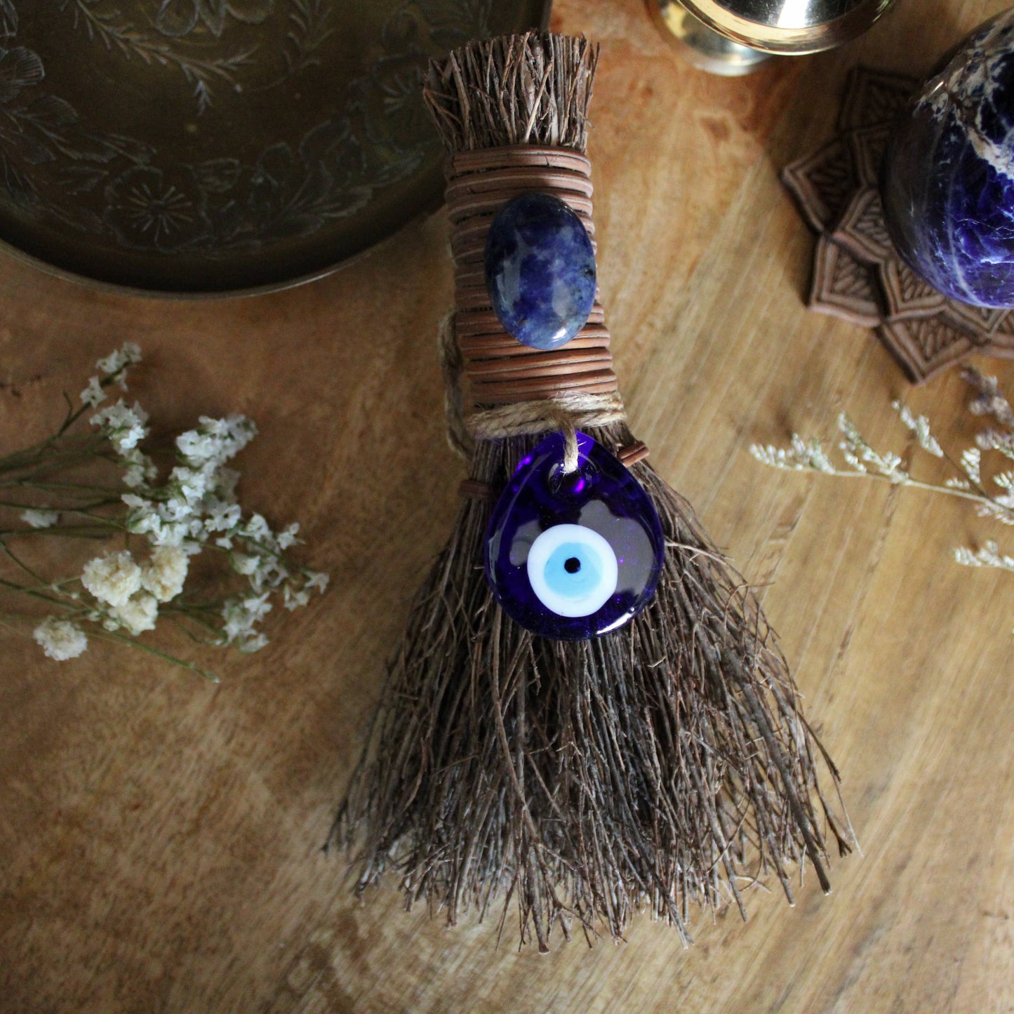 Evil Eye Protection Witch's Broom, Crystal Witch Besom