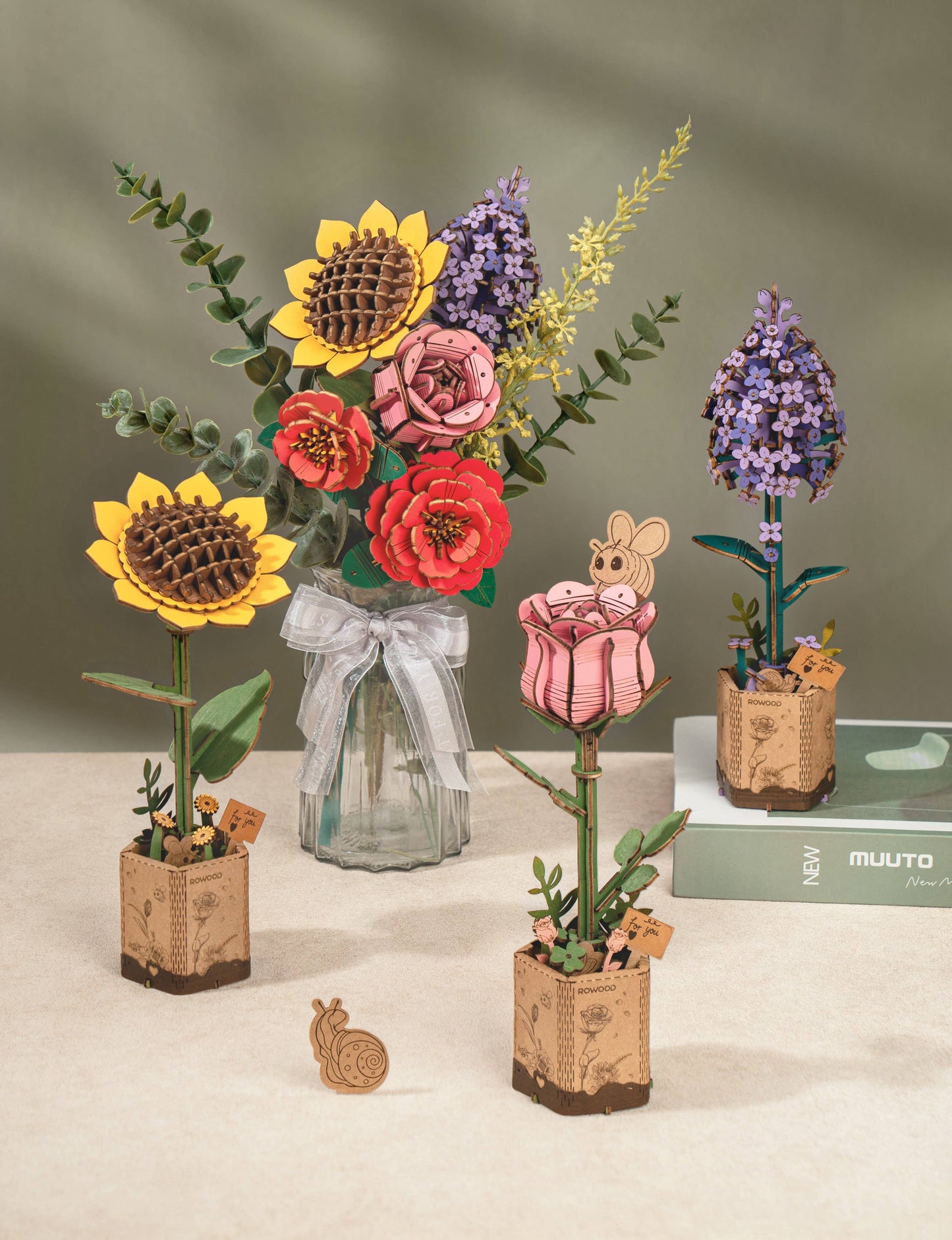 Lilac Robotime Rowood DIY Wooden Flower 3D Puzzles