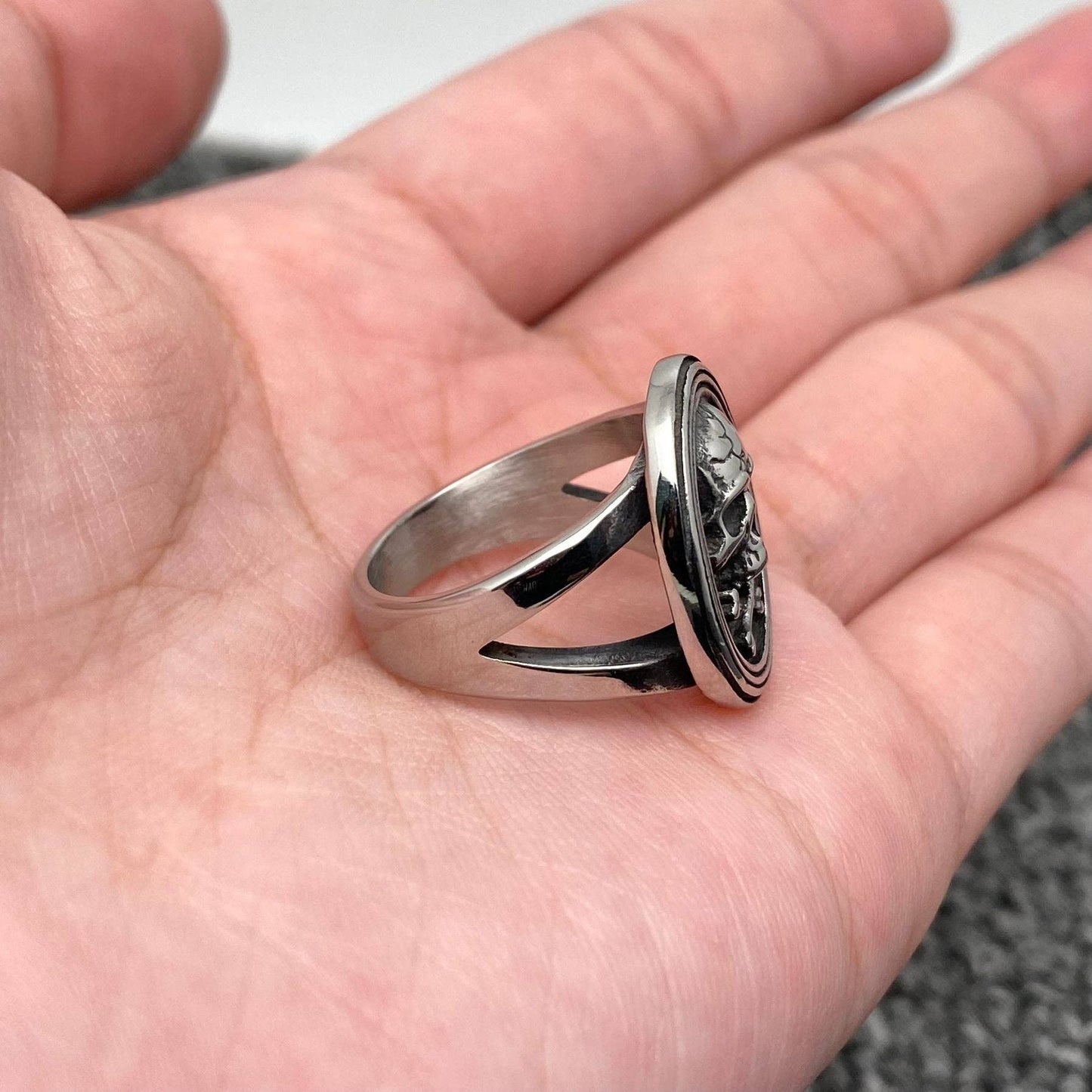 Oval Stainless Steel Pirate Skull Ring