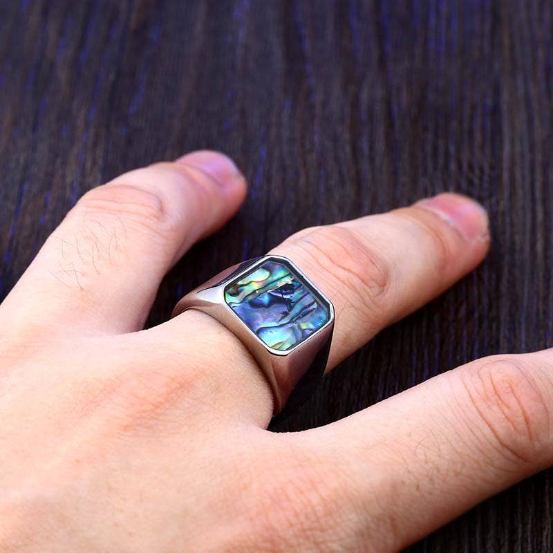 Unisex Shell-inlaid Fashion Stainless Steel Ring
