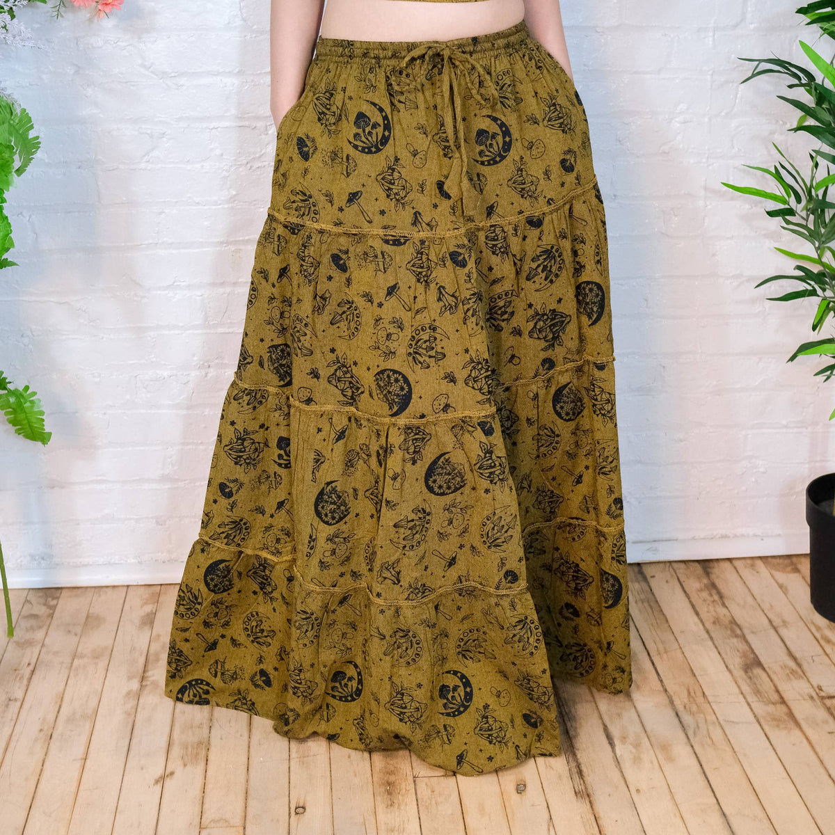 Tiered Mushroom Boho Skirt with Pockets