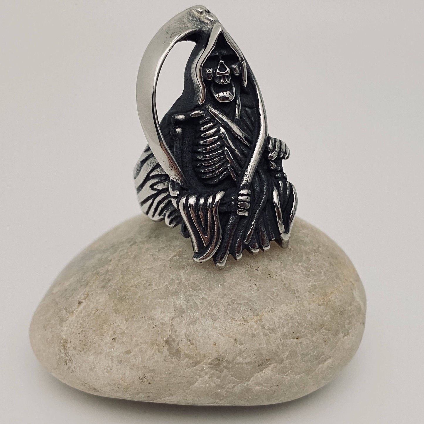 Stainless Steel Death Sickle Men's Ring -