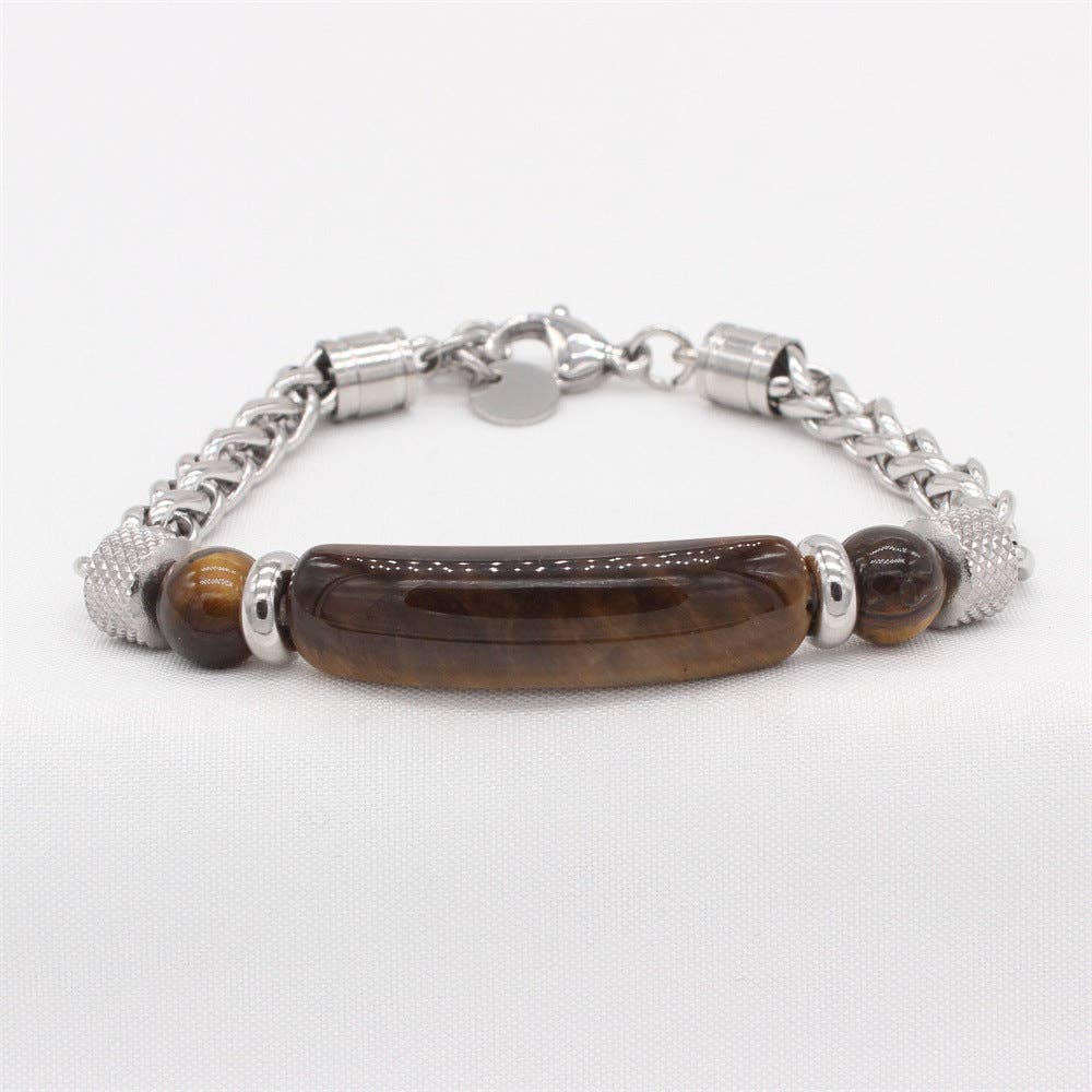Stone & Stainless Steel Chain Linked Men's Bracelet
