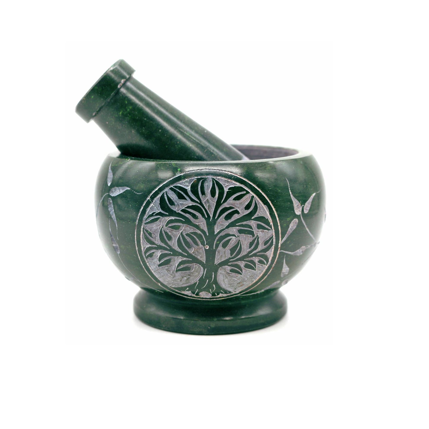 Soapstone Mortar & Pestle - Green Tree of Life