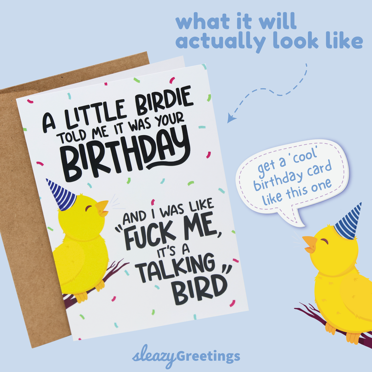 Little Birdie Funny Birthday Card for Men or Women 5x7 Inch