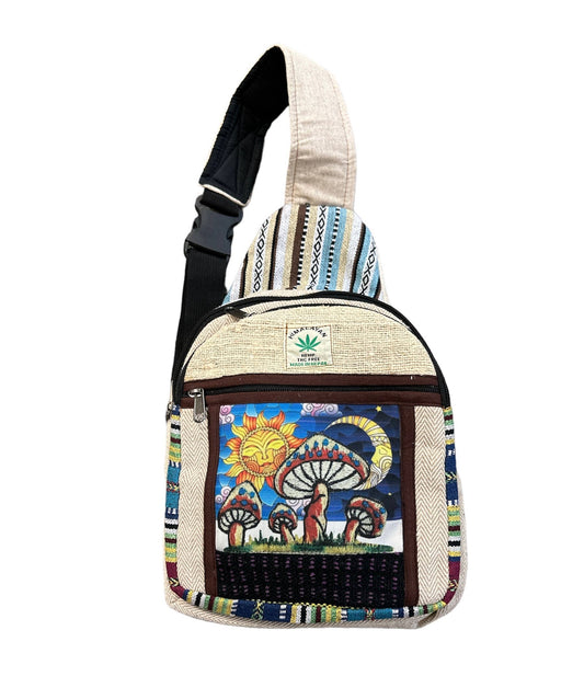 Hemp Sun moon Mushroom Crossbody Bag