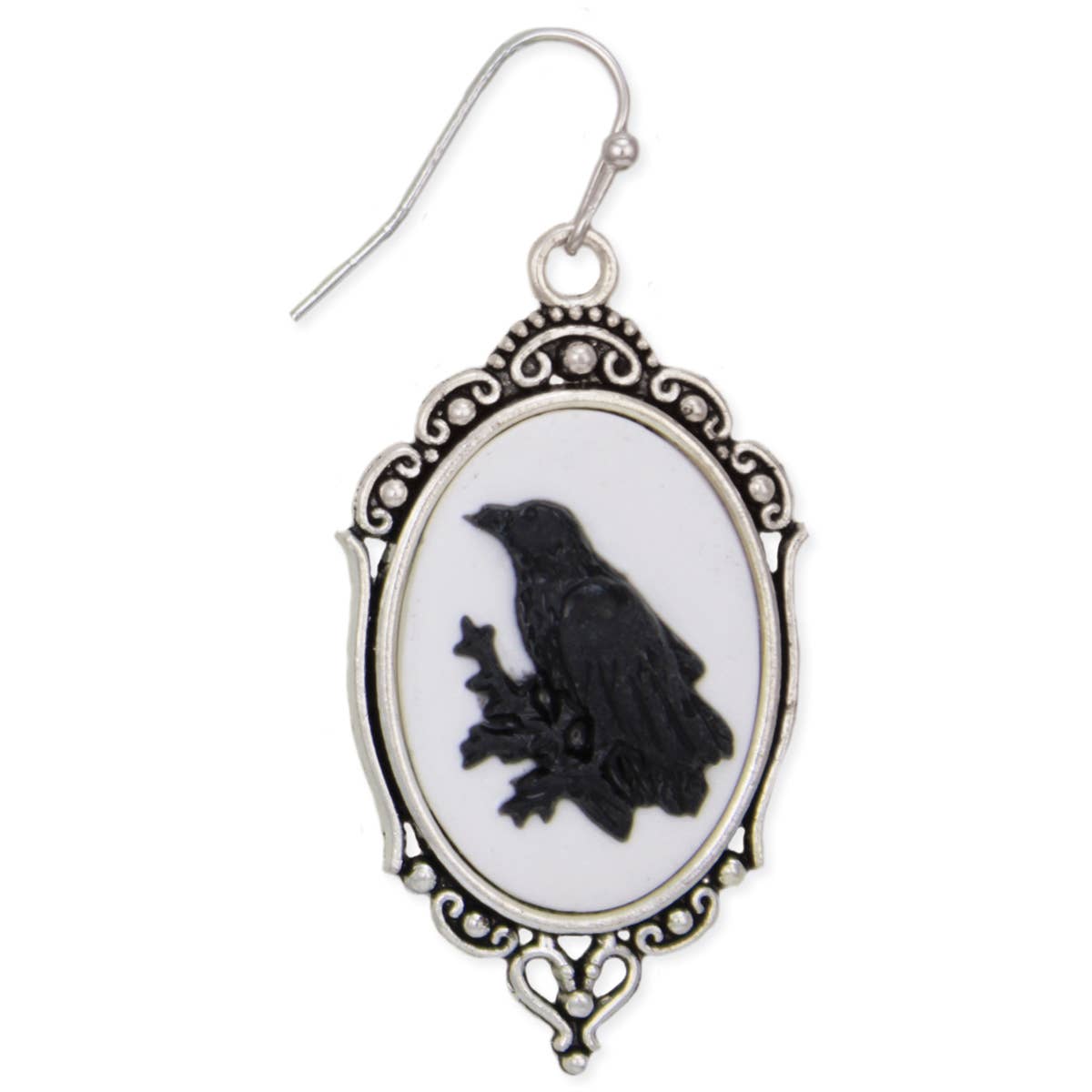 Regal Raven Silver Cameo Earrings