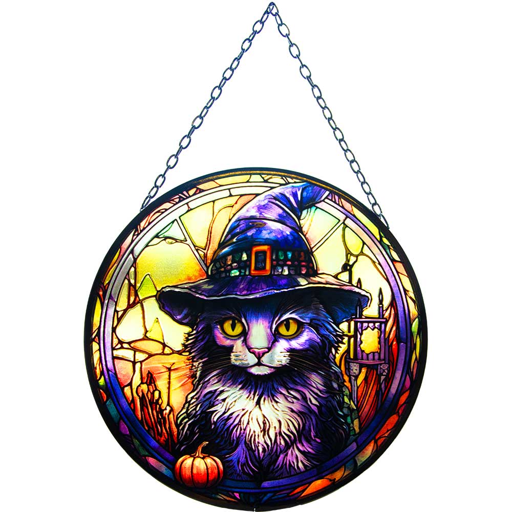 Glass Suncatcher 6in - Wizard Cat