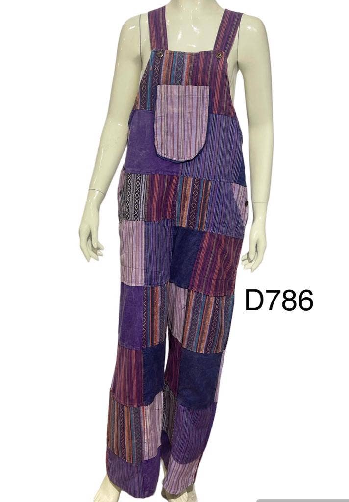 Cotton Boho Hand Brush Patchwork Overall in Purple