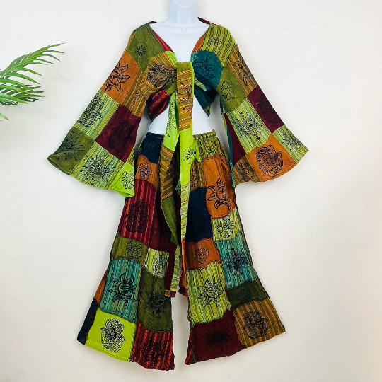 Patchwork Cotton Palazzo Pant with Flare Top