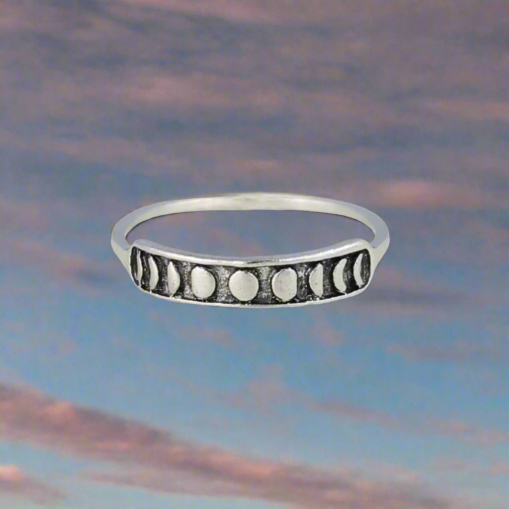 Silver Lunar Phase Moon Band Ring