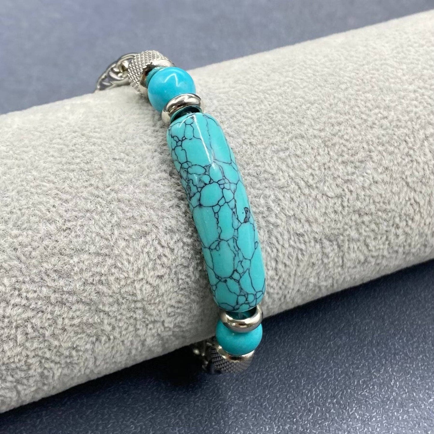 Stone & Stainless Steel Chain Linked Men's Bracelet