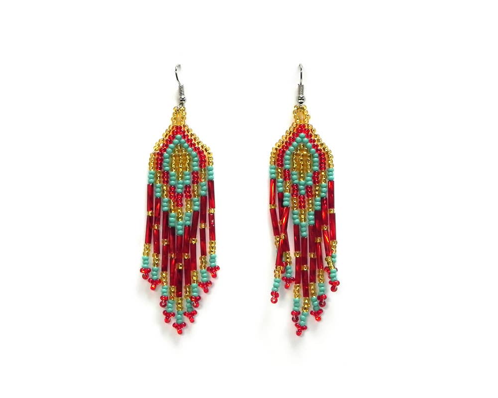 Small Seed Bead Fringe Long Dangle Earrings