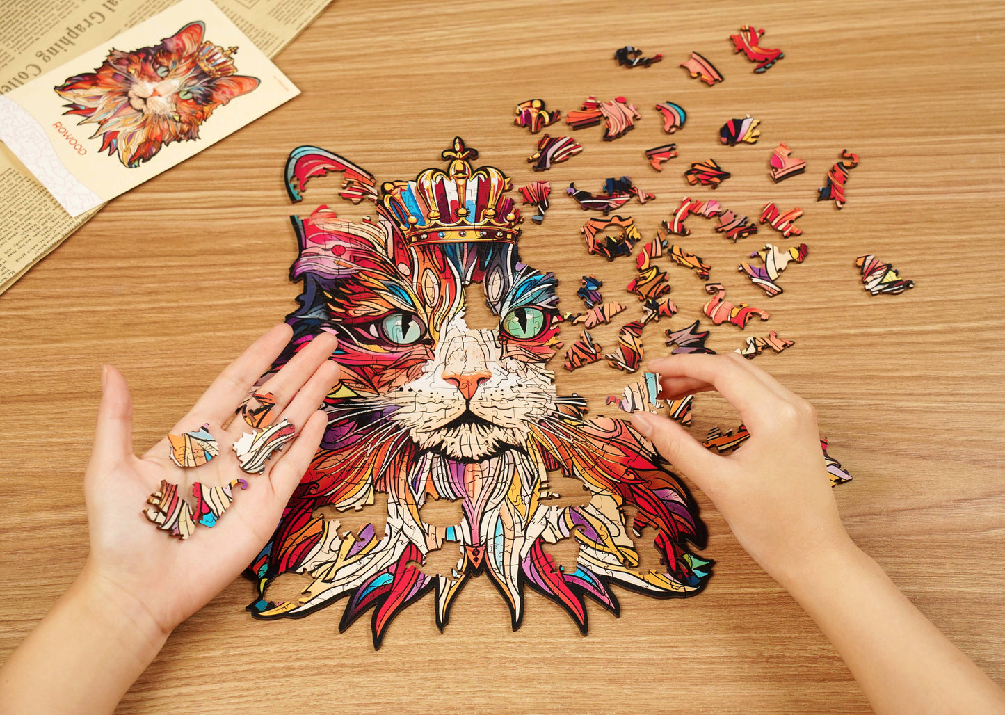 Rowood Cat King DIY 2D Wooden Puzzles Crafts Kits