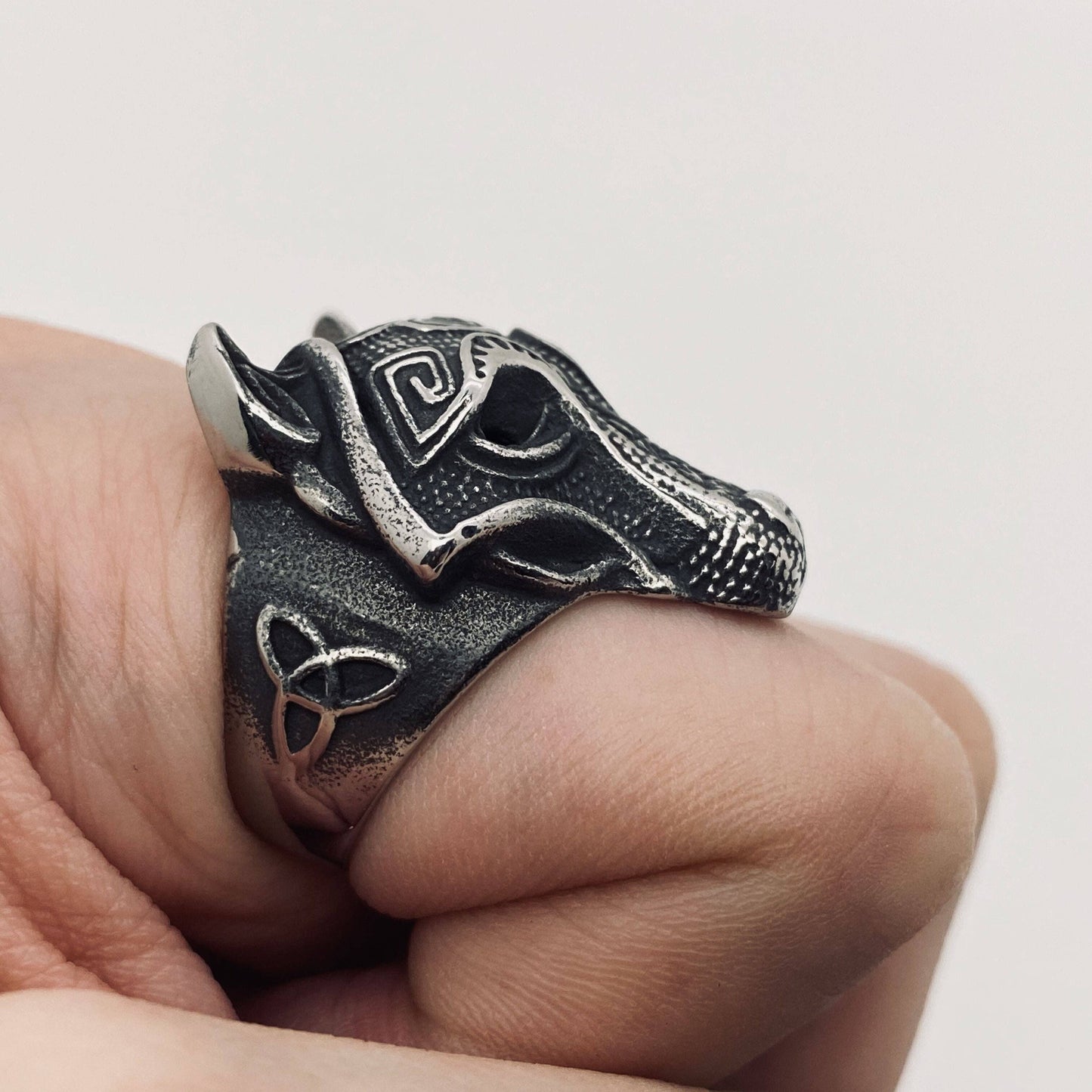 Viking Wolf Head Stainless Steel Men's Ring