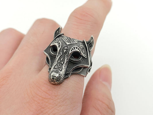 Viking Wolf Head Stainless Steel Men's Ring