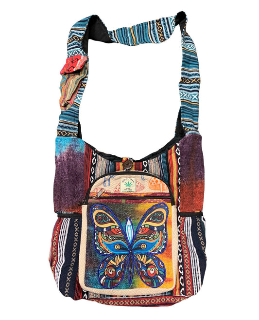 Cotton Hemp  Tie Dye Color Hemp Butterfly Two Pocket Bag