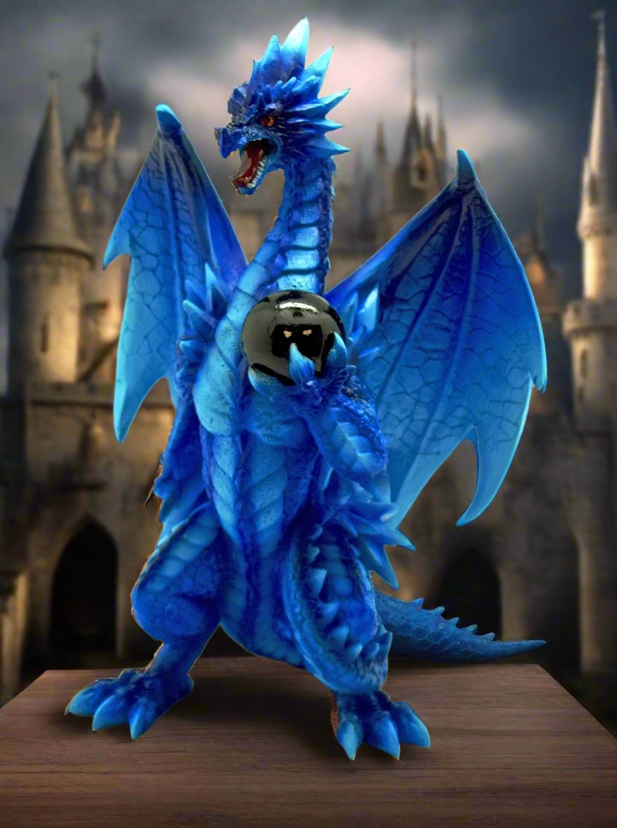 Vibrant Blue Dragon Holding Crystal Ball