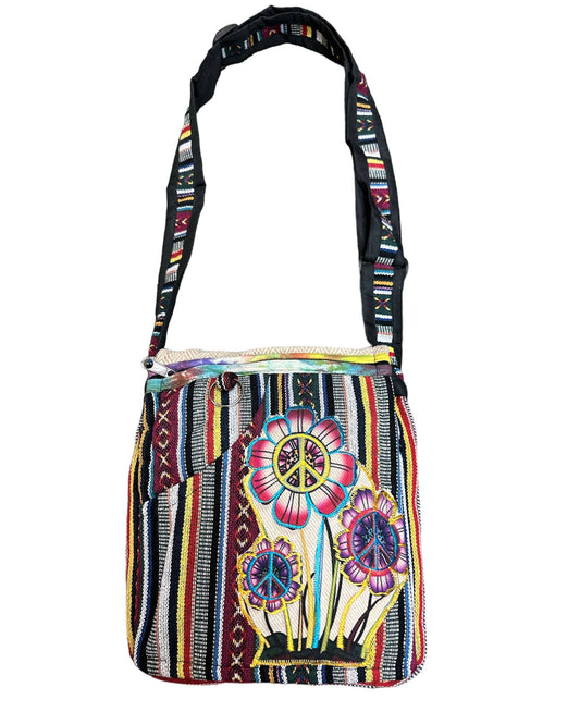 Cotton Peace Sign Flower Mini File Bag