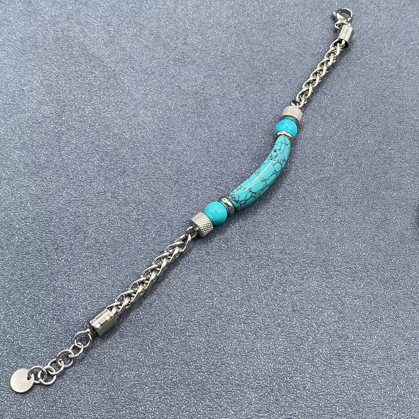 Stone & Stainless Steel Chain Linked Men's Bracelet