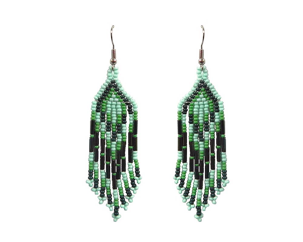 Small Seed Bead Fringe Long Dangle Earrings