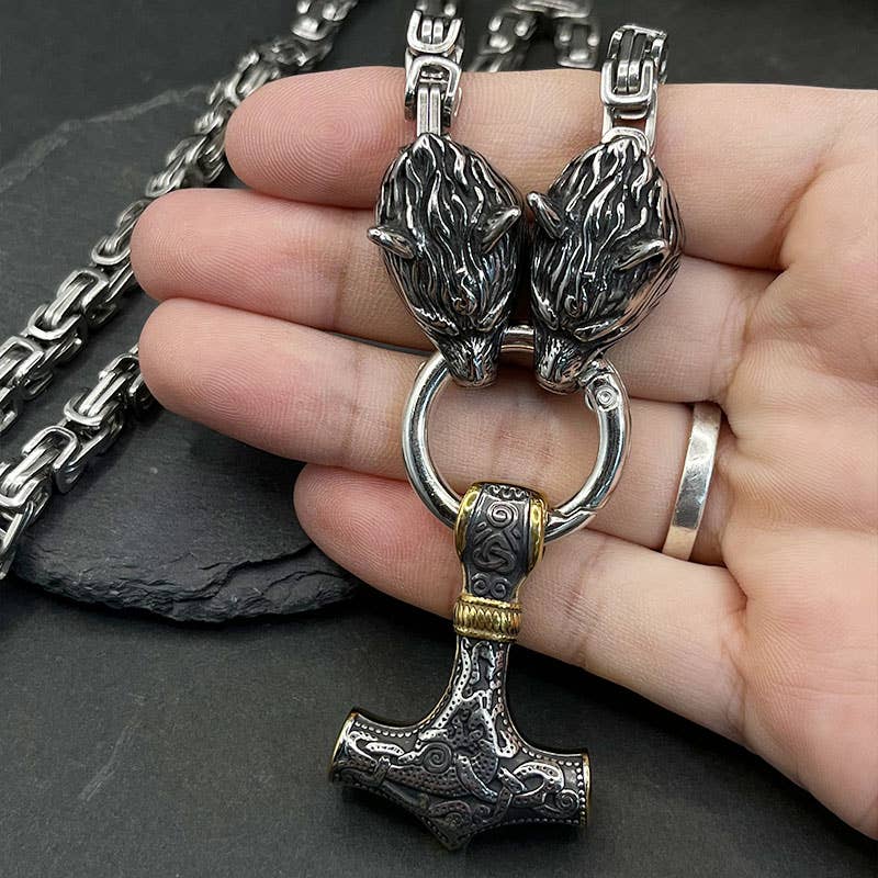 Stainless Steel Alloy Imperial Chain Wolf Head Necklace