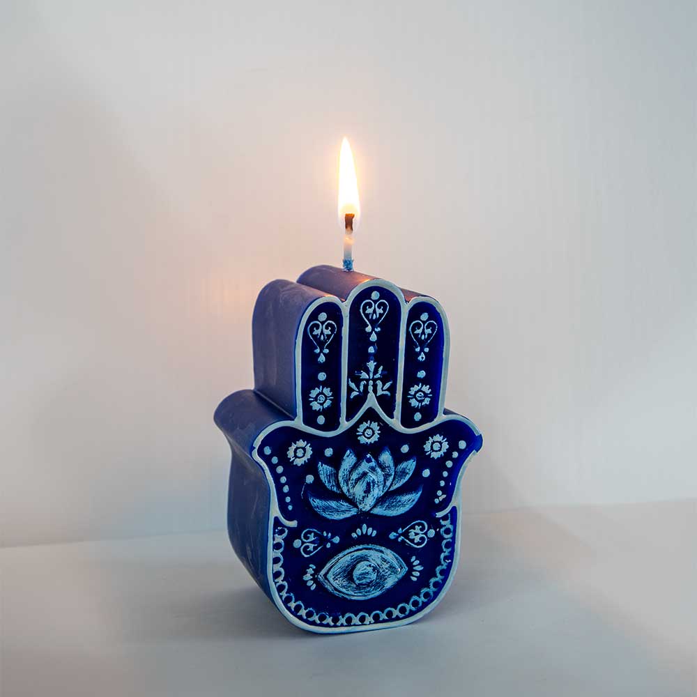 Intention Candle - Fatima Hand Blue & White