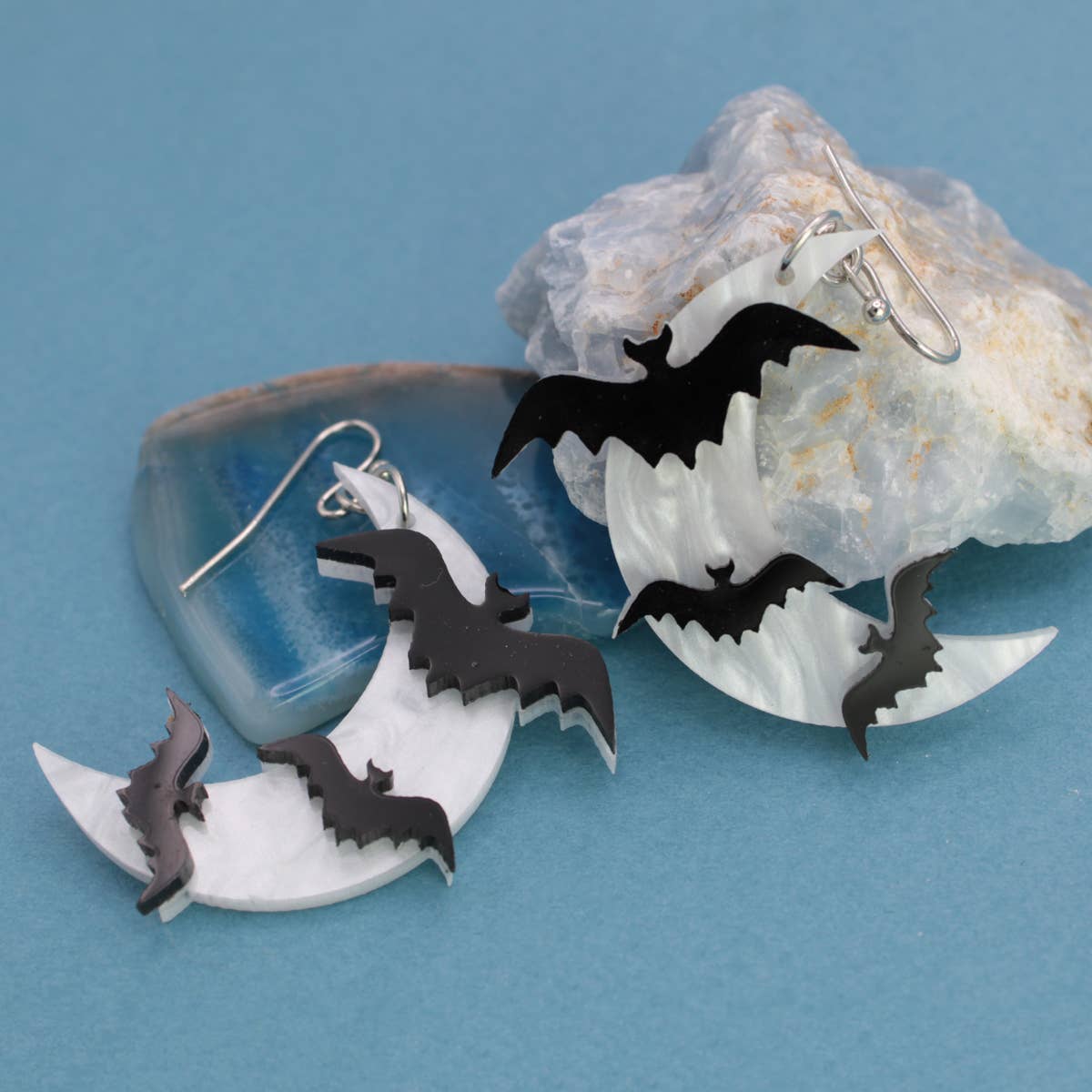 Night Flight Bat Moon Earrings