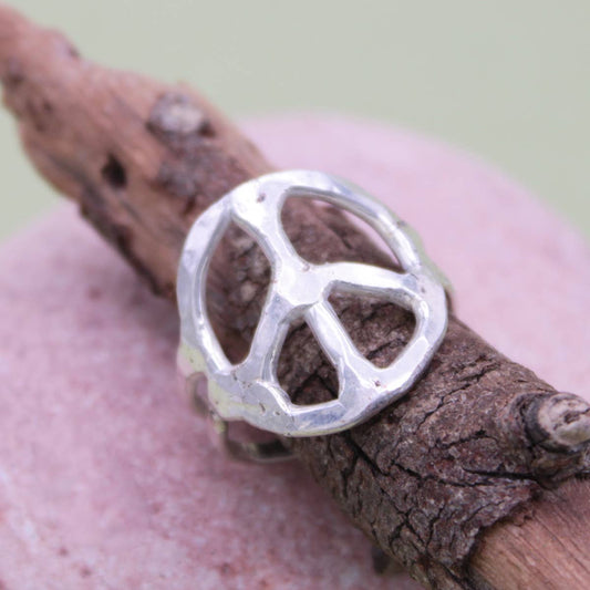 Woodstock Vibes Silver Peace Sign Ring