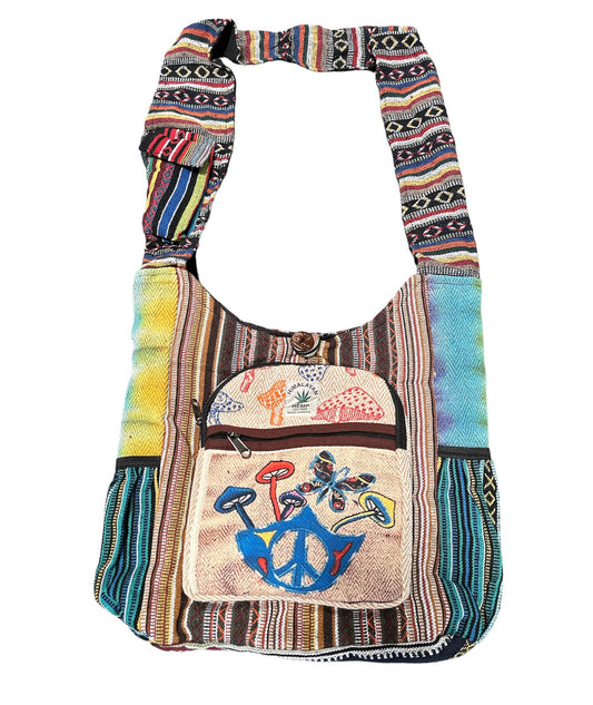 Hemp Side Pocket  Peace Butterfly Mushroom Bag