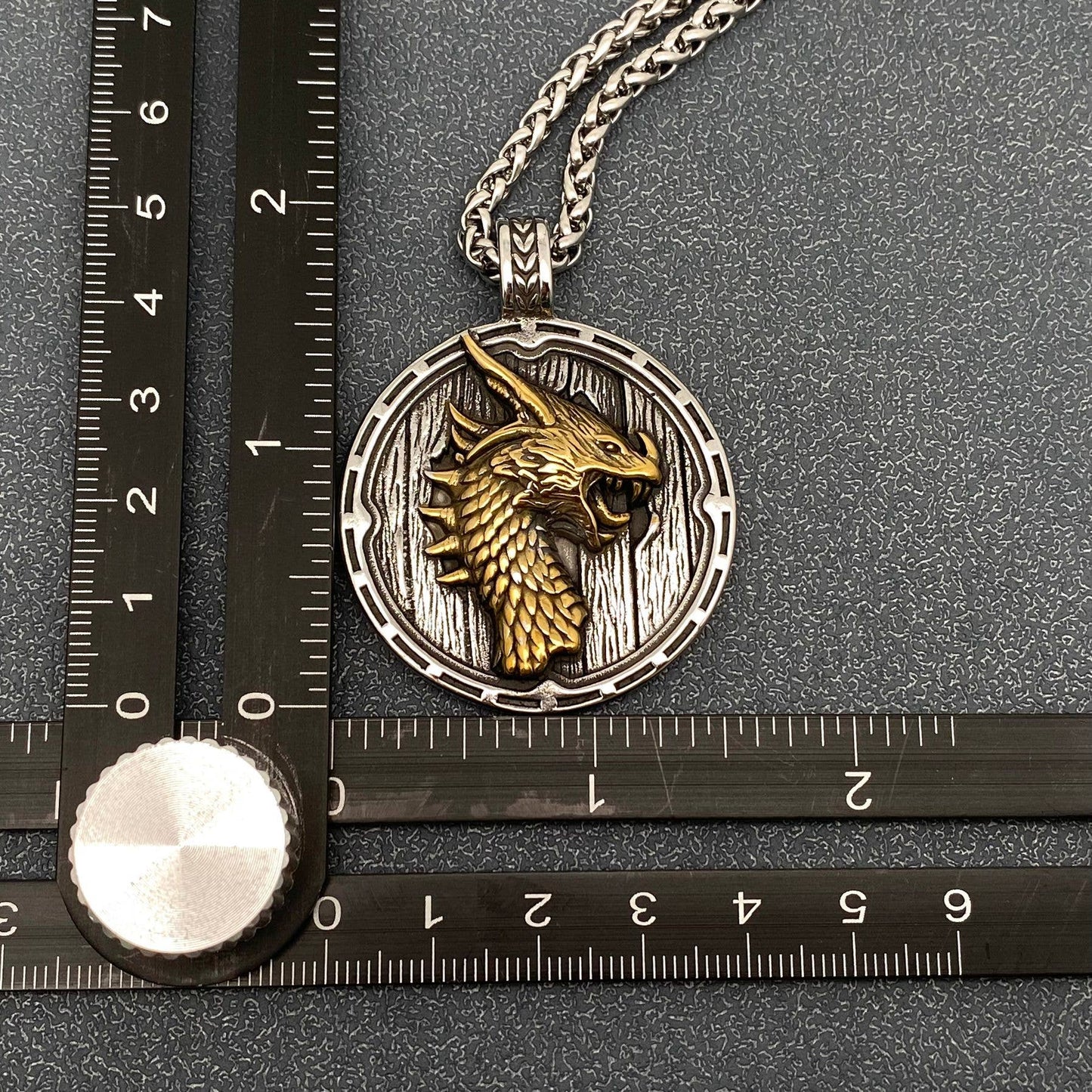 Stainless Steel Viking Dragon's Head Shield Necklace