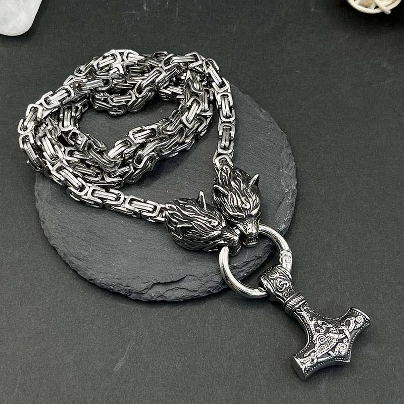 Stainless Steel Alloy Imperial Chain Wolf Head Necklace