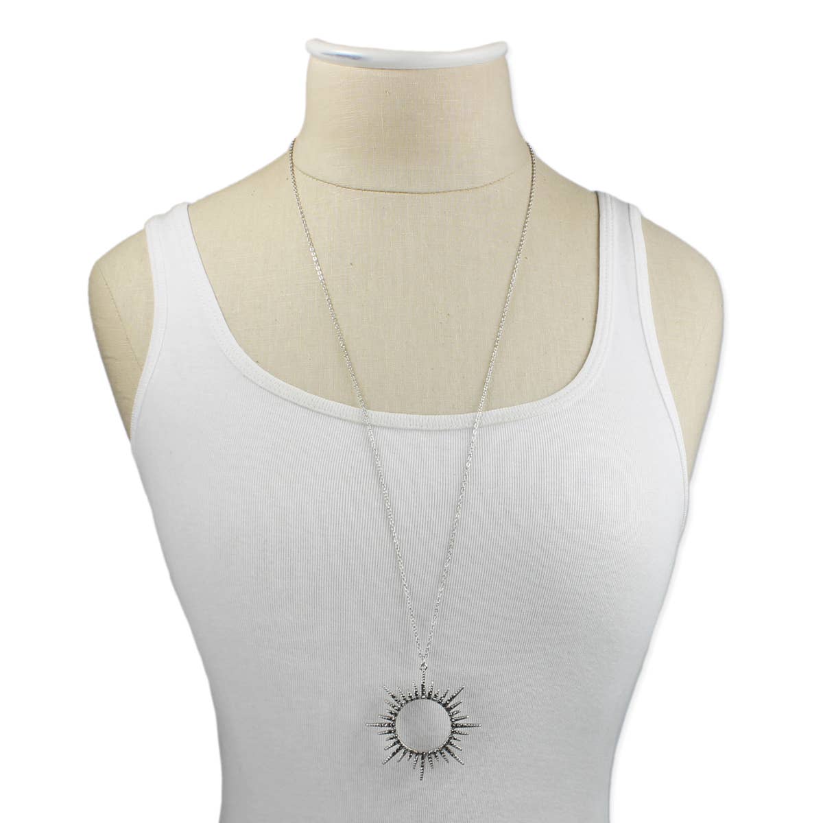 Silver Sunburst Crystal Necklace