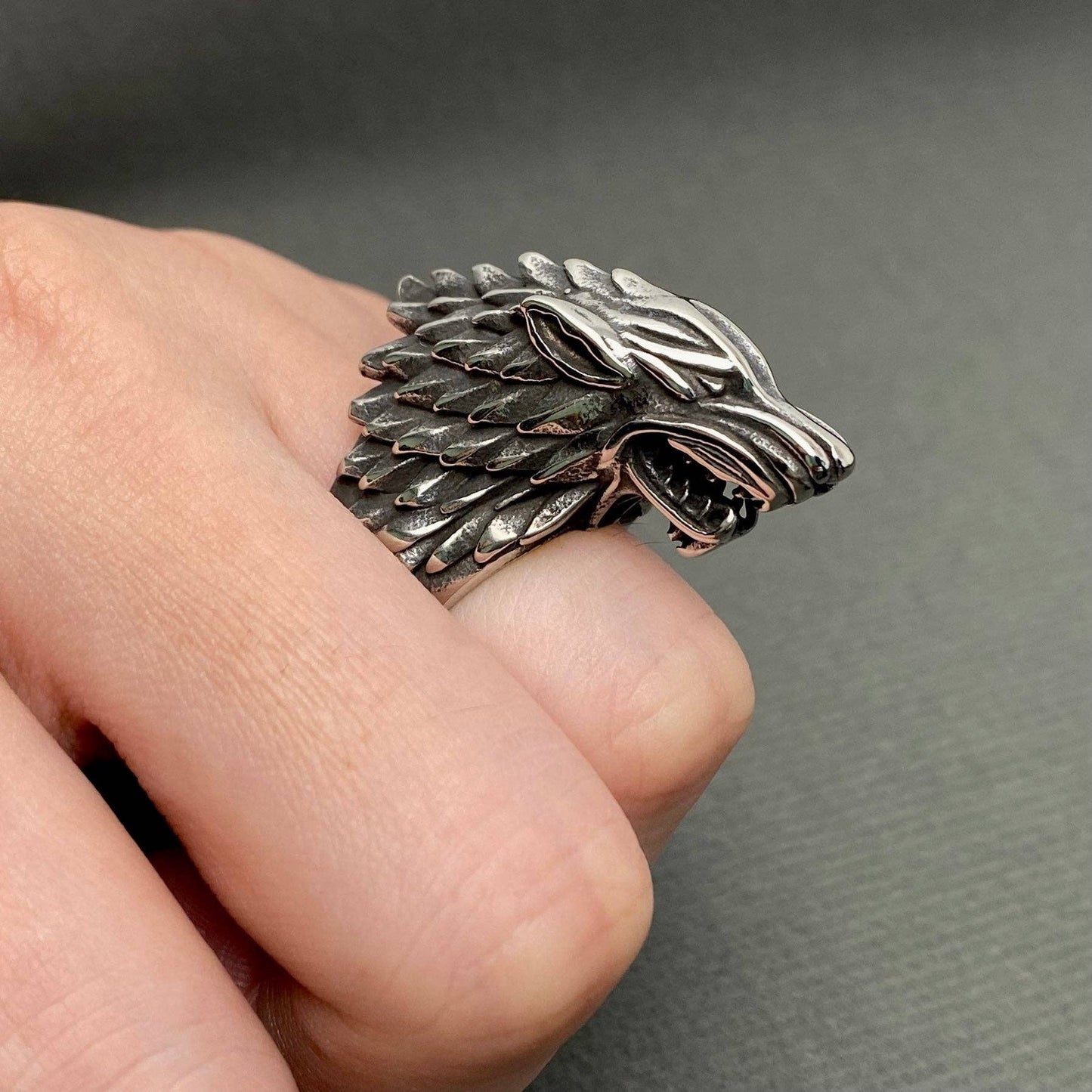 Men's Stainless Steel Wolf Head Ring