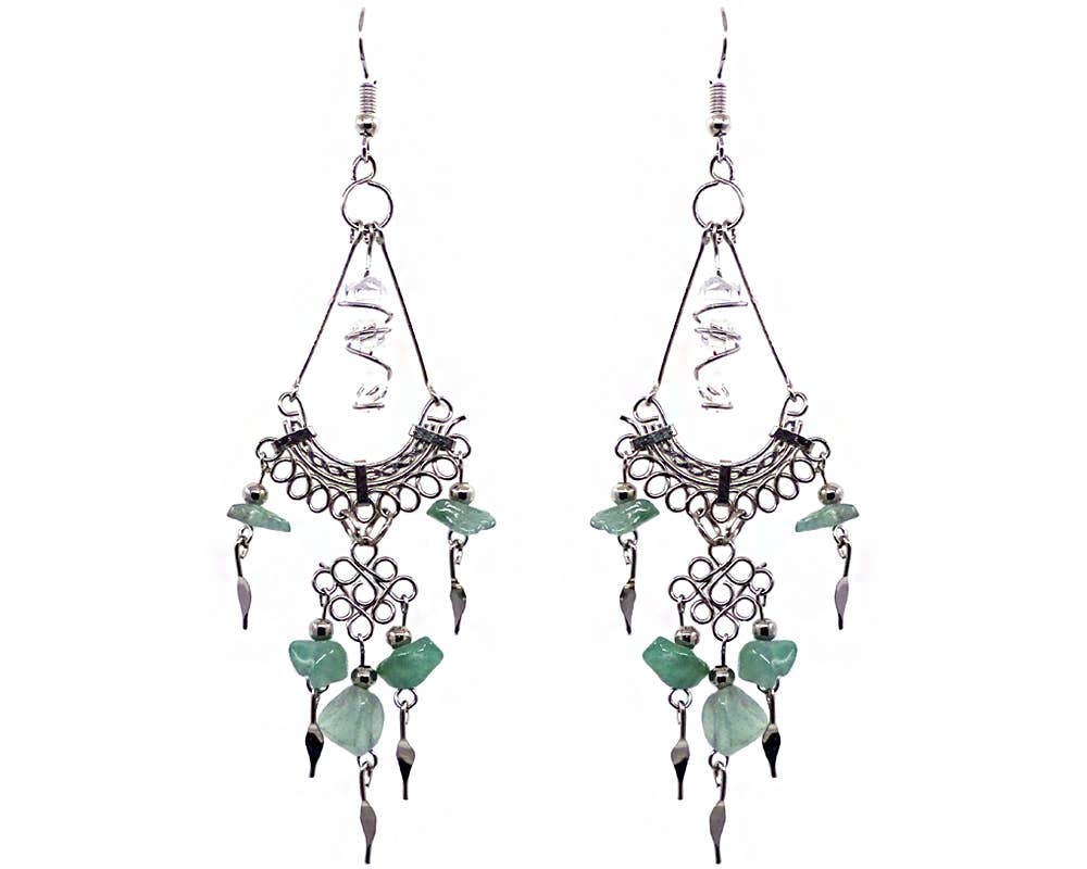 Quartz Crystal Chip Stone Assorted Metal Dangle Earrings