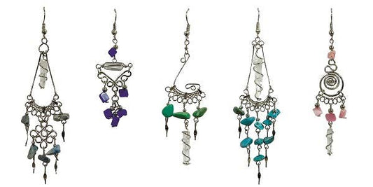 Quartz Crystal Chip Stone Assorted Metal Dangle Earrings