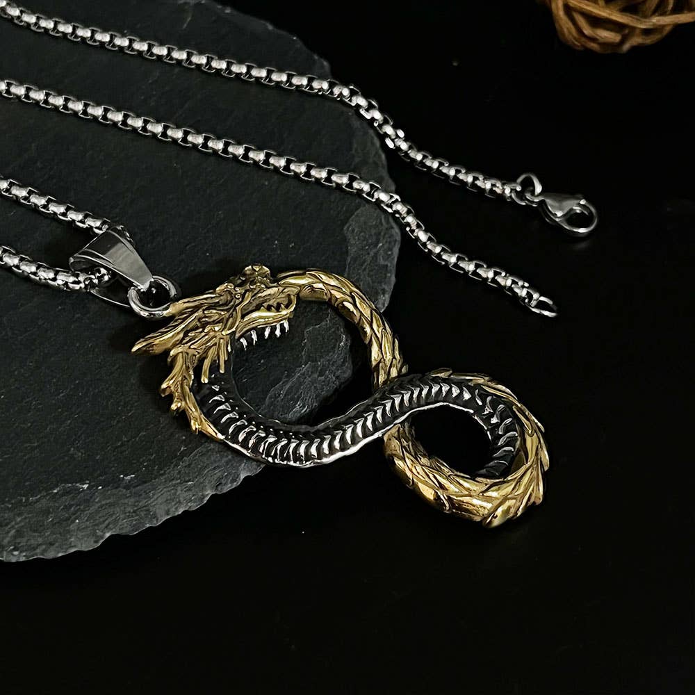 Viking Non-Fading Ring Stainless Steel Dragon Pendant Necklace