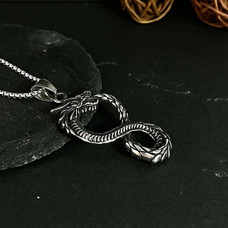 Viking Non-Fading Ring Stainless Steel Dragon Pendant Necklace