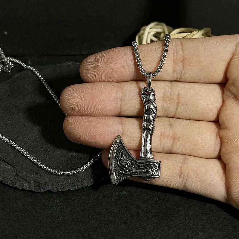 Viking Celtic Wolf Axe Titanium Steel Necklace