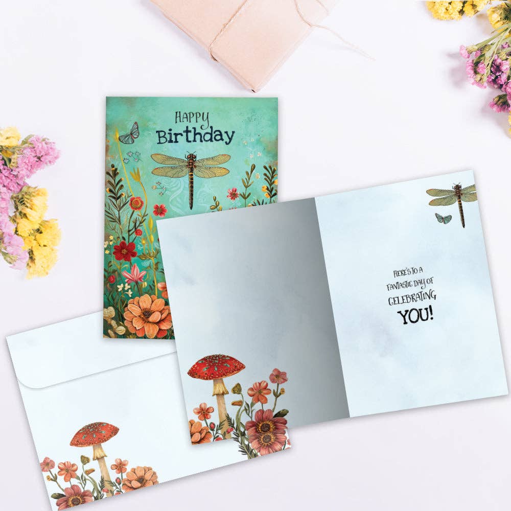 Dragonfly Toadstool Birthday Card