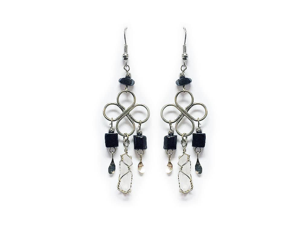 Quartz Crystal Chip Stone Assorted Metal Dangle Earrings