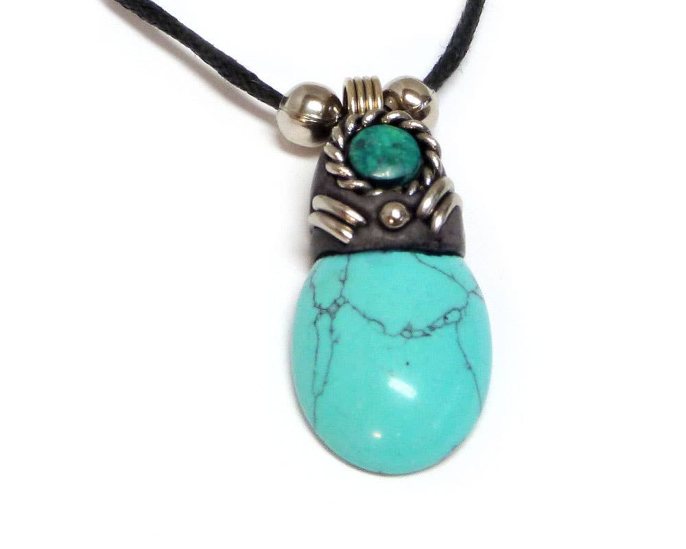 Oval Semi Precious Stone Pendant Necklace