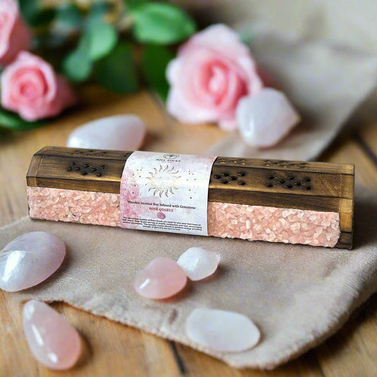 Rose Quartz Elements Crystal Wooden Coffin Box